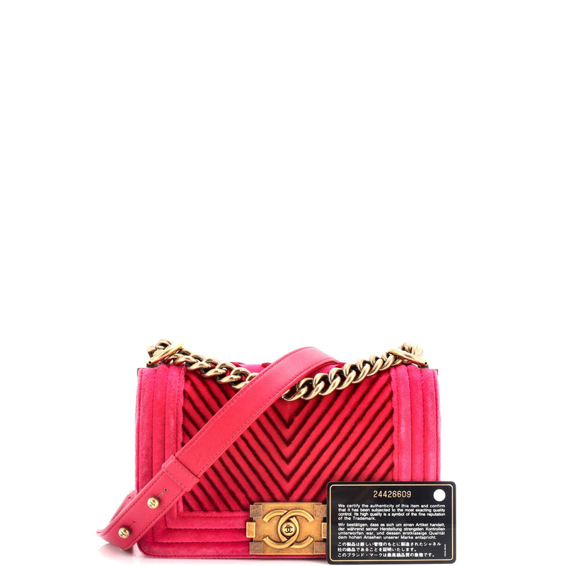Chanel Boy Flap Bag Chevron Velvet Small