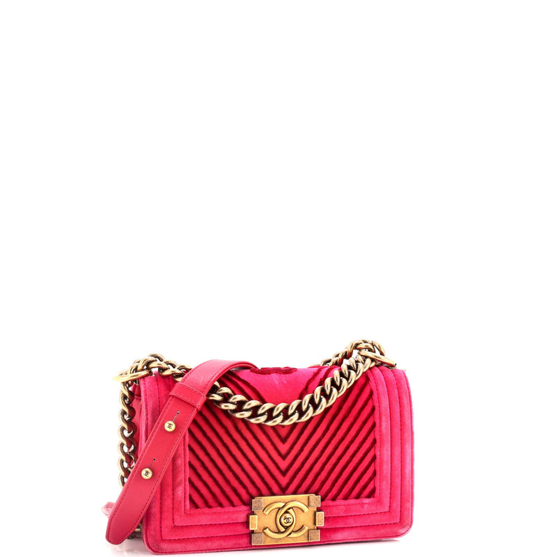 Chanel Boy Flap Bag Chevron Velvet Small