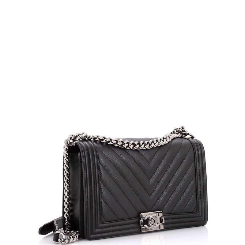 Chanel Boy Flap Bag Chevron Caviar New