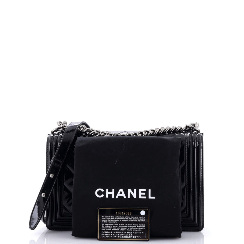 Chanel Boy Flap Bag Chevron Patent New