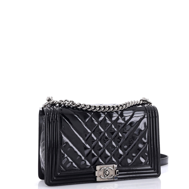 Chanel Boy Flap Bag Chevron Patent New