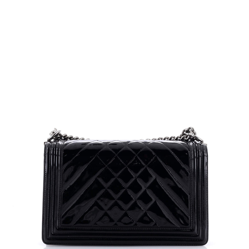 Chanel Boy Flap Bag Chevron Patent New
