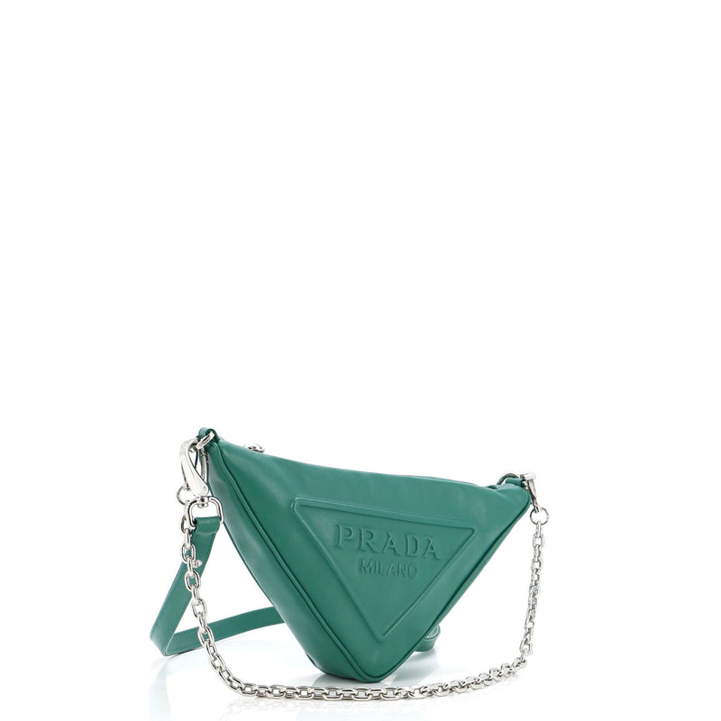 Prada Triangle Logo Zip Chain Crossbody