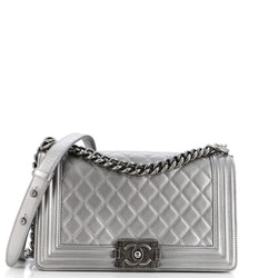 Chanel Boy Flap Bag Quilted Caviar Old