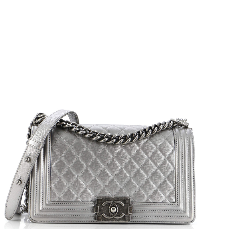Chanel Boy Flap Bag Quilted Caviar Old