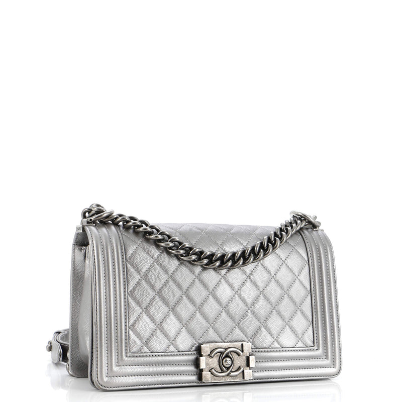 Chanel Boy Flap Bag Quilted Caviar Old