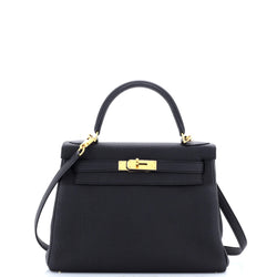 Hermes Kelly Handbag Noir Togo With Gold
