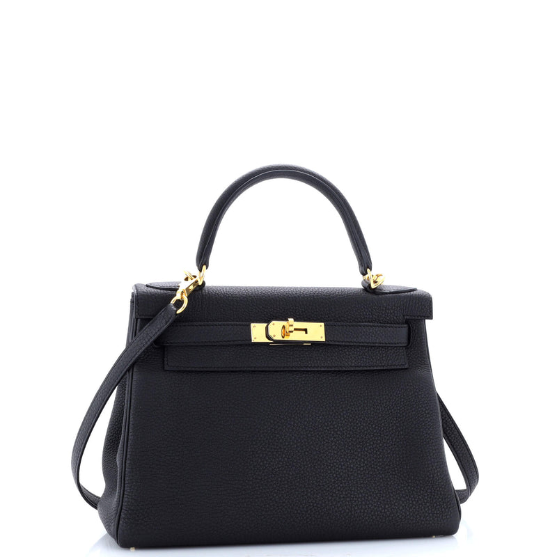 Hermes Kelly Handbag Noir Togo With Gold
