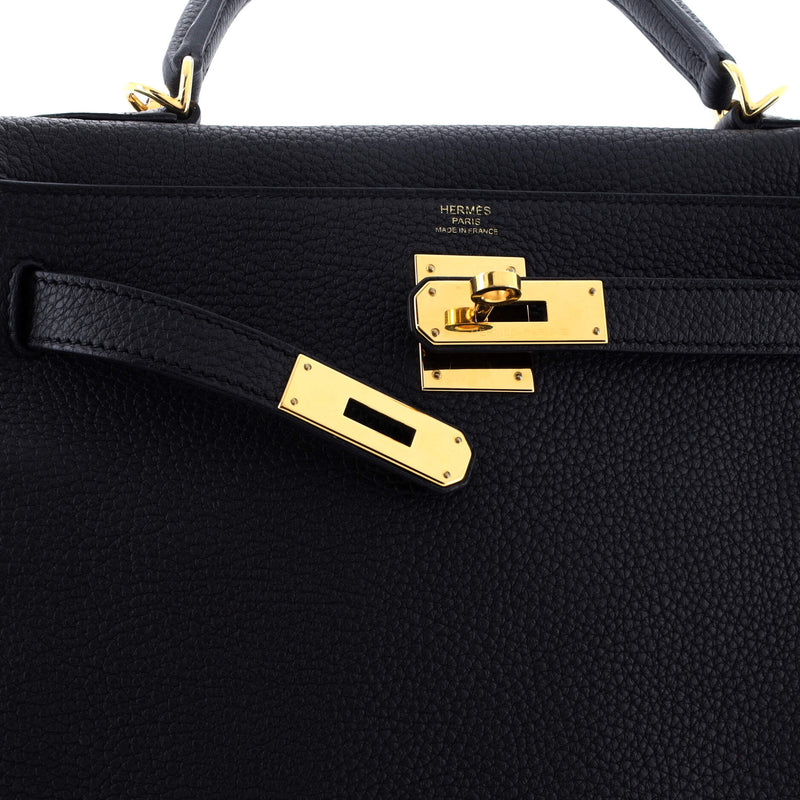 Hermes Kelly Handbag Noir Togo With Gold