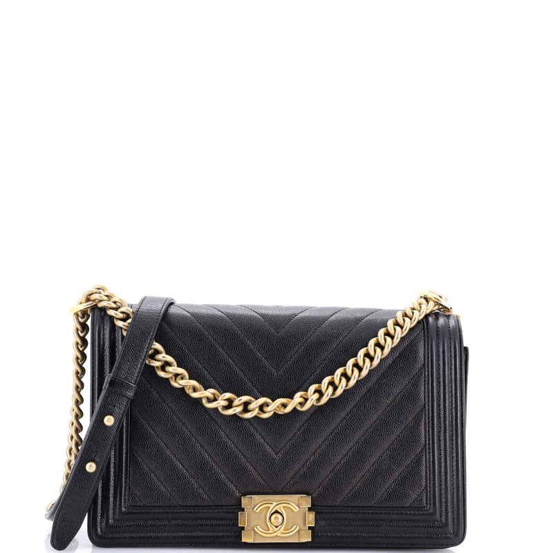 Chanel Boy Flap Bag Chevron Caviar New