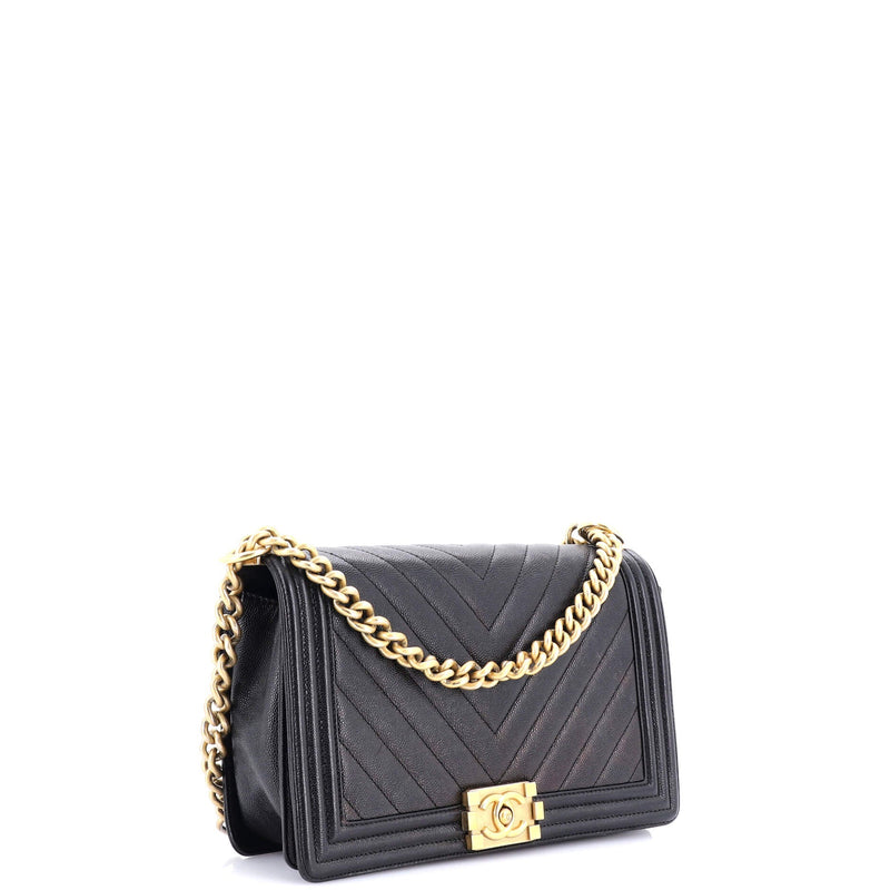 Chanel Boy Flap Bag Chevron Caviar New