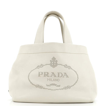 Prada Logo Tote Perforated Leather