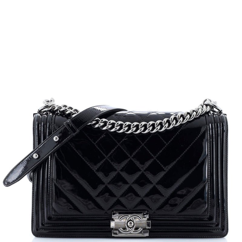 Chanel Boy Flap Bag Chevron Patent New