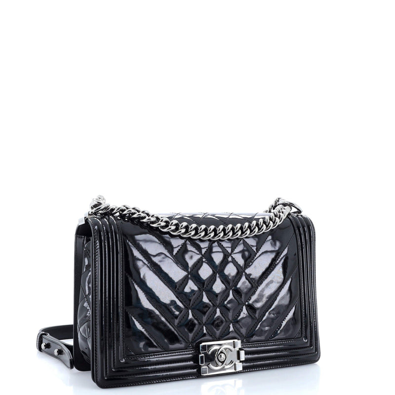 Chanel Boy Flap Bag Chevron Patent New
