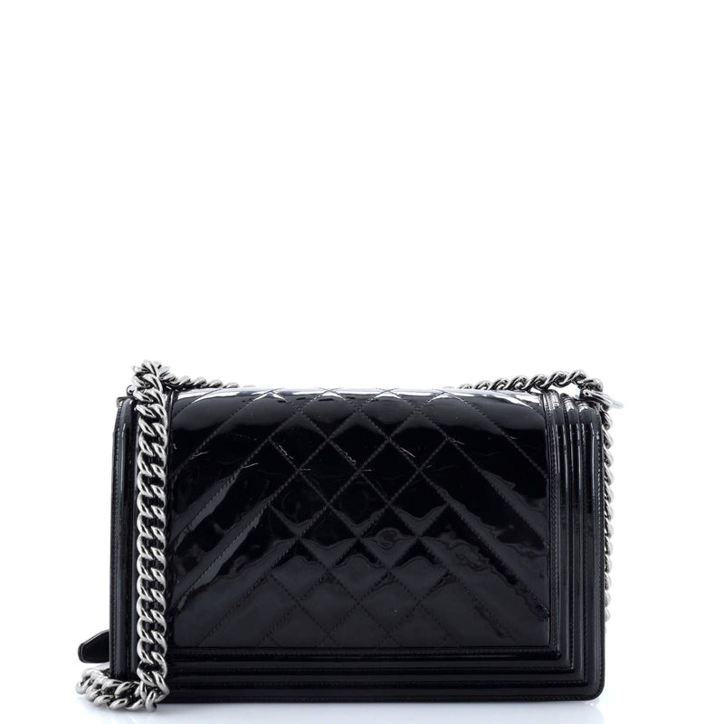 Chanel Boy Flap Bag Chevron Patent New
