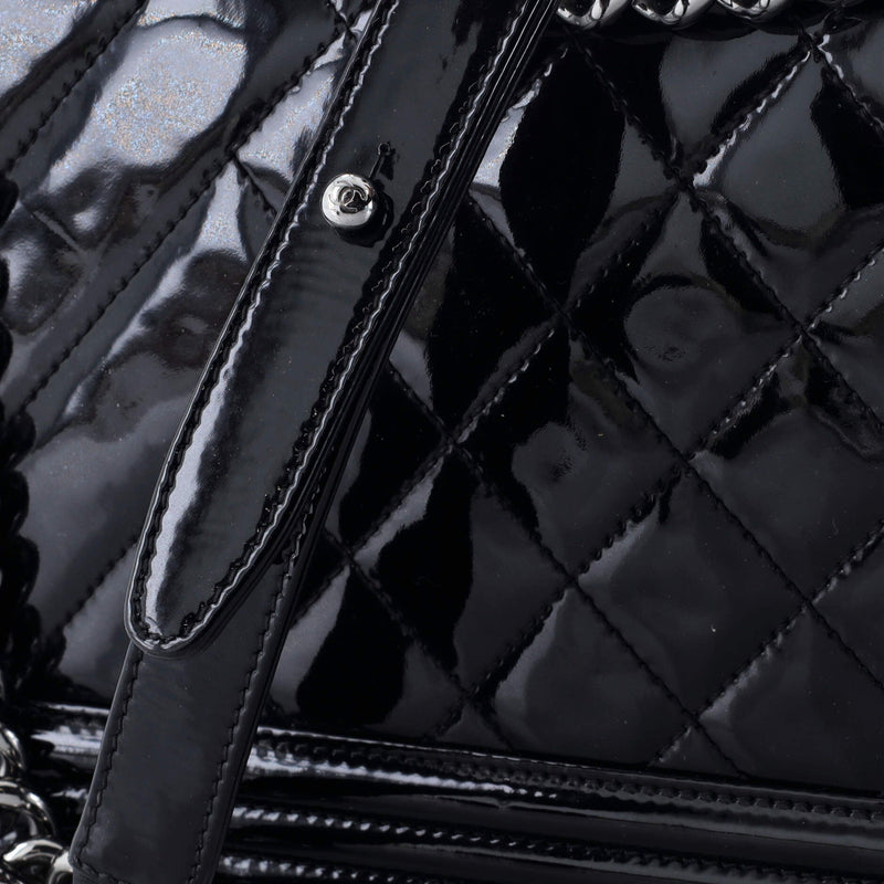Chanel Boy Flap Bag Chevron Patent New