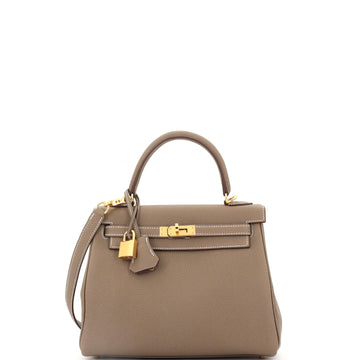Hermes Kelly Handbag Grey Togo With Gold