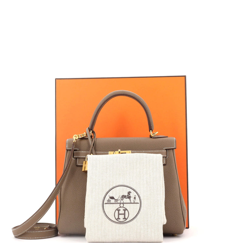 Hermes Kelly Handbag Grey Togo With Gold