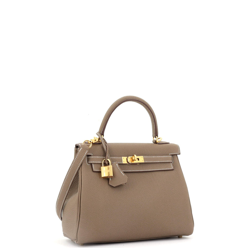Hermes Kelly Handbag Grey Togo With Gold