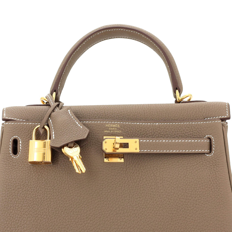 Hermes Kelly Handbag Grey Togo With Gold