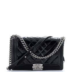 Chanel Boy Flap Bag Chevron Patent New