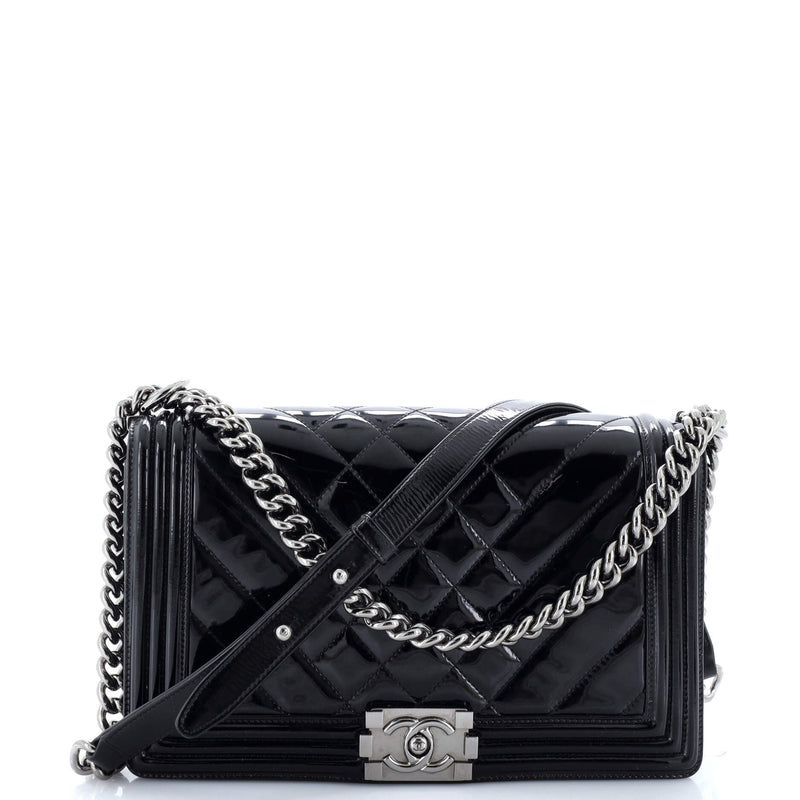Chanel Boy Flap Bag Chevron Patent New