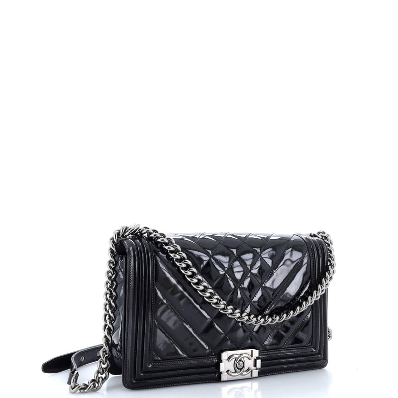 Chanel Boy Flap Bag Chevron Patent New
