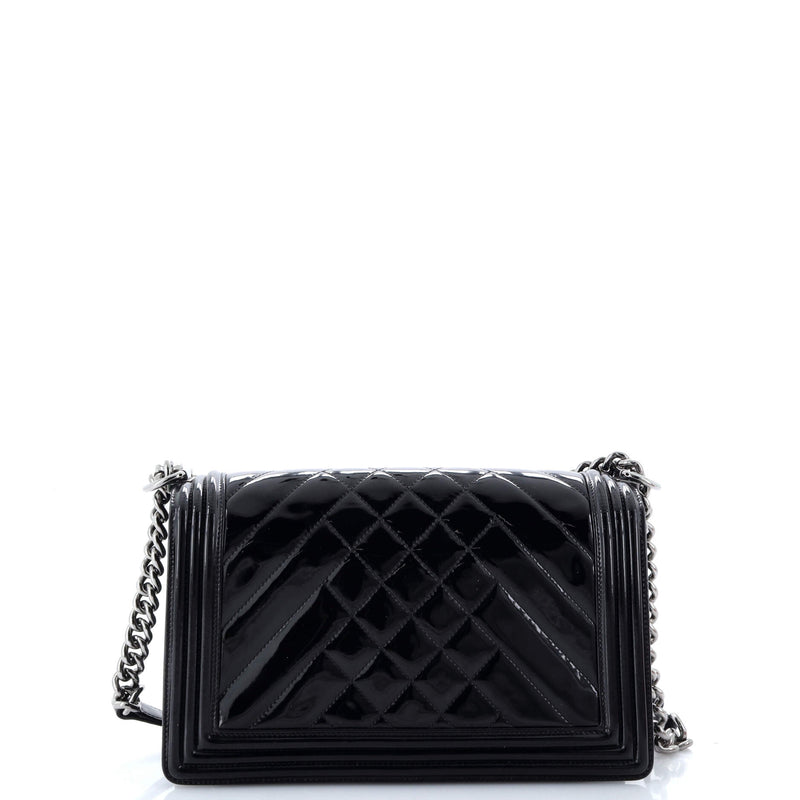 Chanel Boy Flap Bag Chevron Patent New