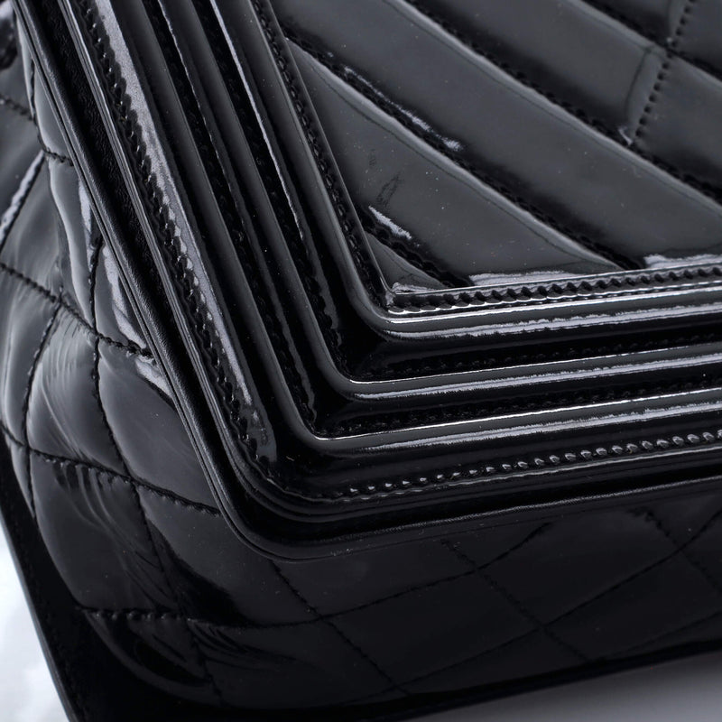 Chanel Boy Flap Bag Chevron Patent New