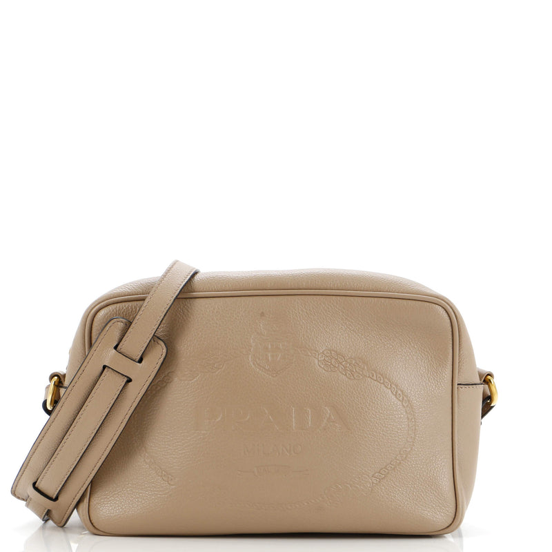Prada Logo Camera Bag Embossed Leather