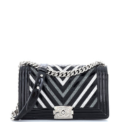 Chanel Boy Flap Bag Chevron Patent With