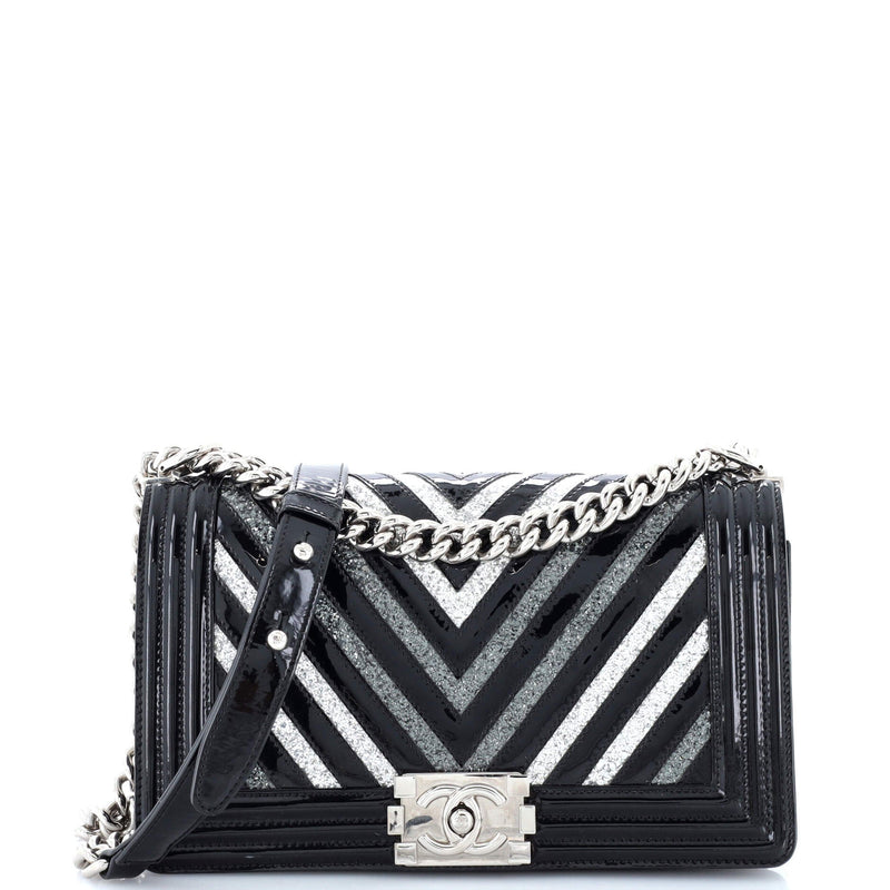 Chanel Boy Flap Bag Chevron Patent With