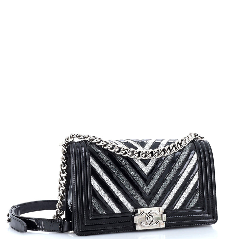 Chanel Boy Flap Bag Chevron Patent With