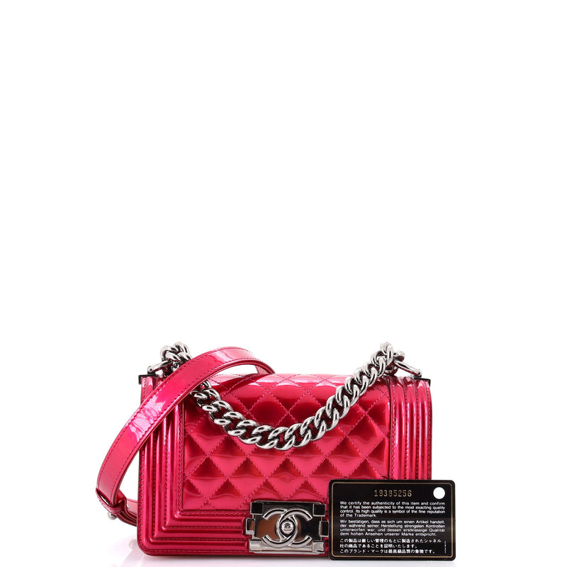 Chanel Boy Flap Bag Quilted Patent Small