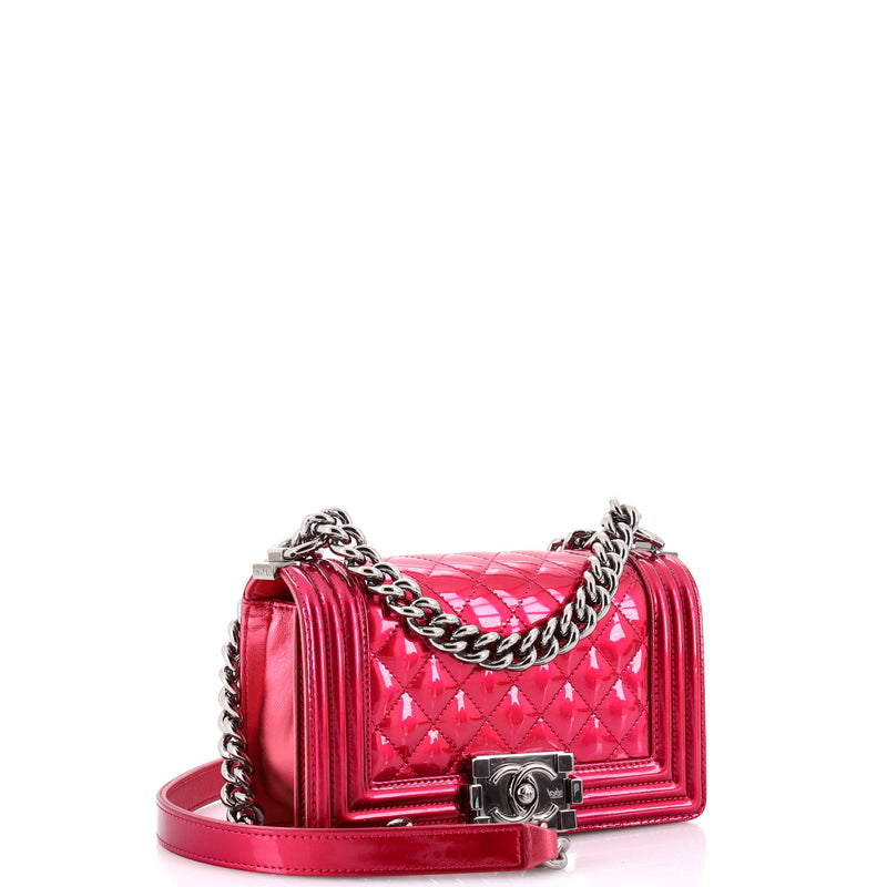 Chanel Boy Flap Bag Quilted Patent Small