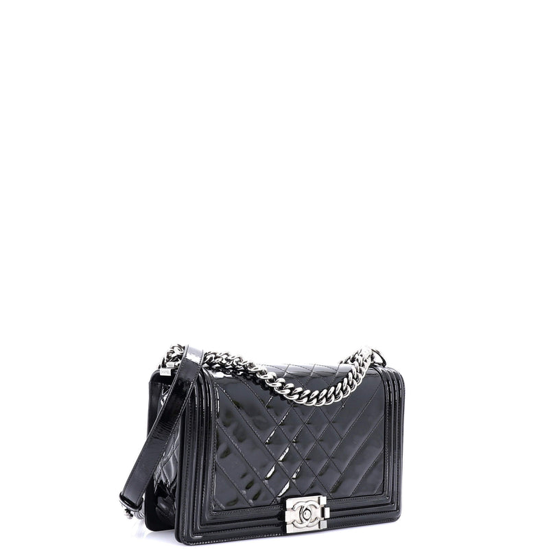 Chanel Boy Flap Bag Chevron Patent New