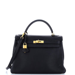 Hermes Kelly Handbag Noir Clemence With