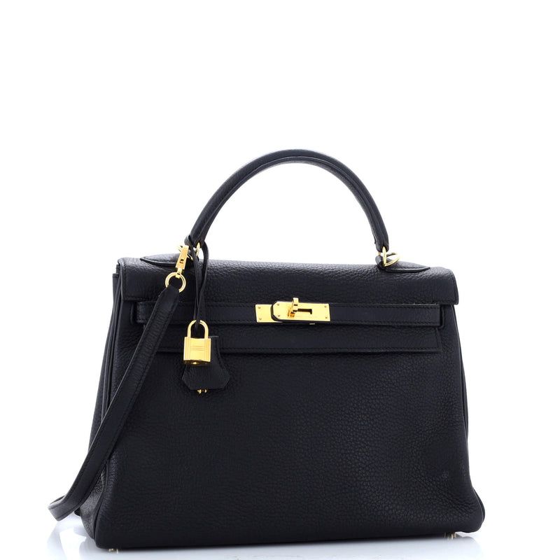 Hermes Kelly Handbag Noir Clemence With