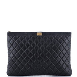 Chanel Boy O Case Clutch Quilted Caviar