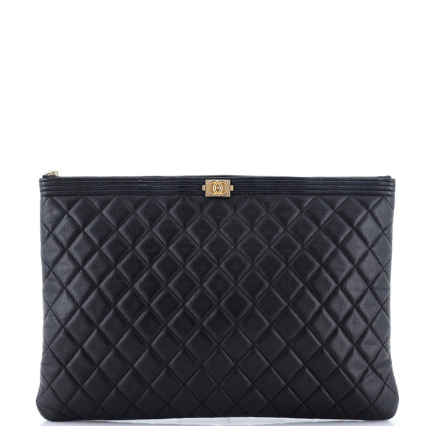 Chanel Boy O Case Clutch Quilted Caviar