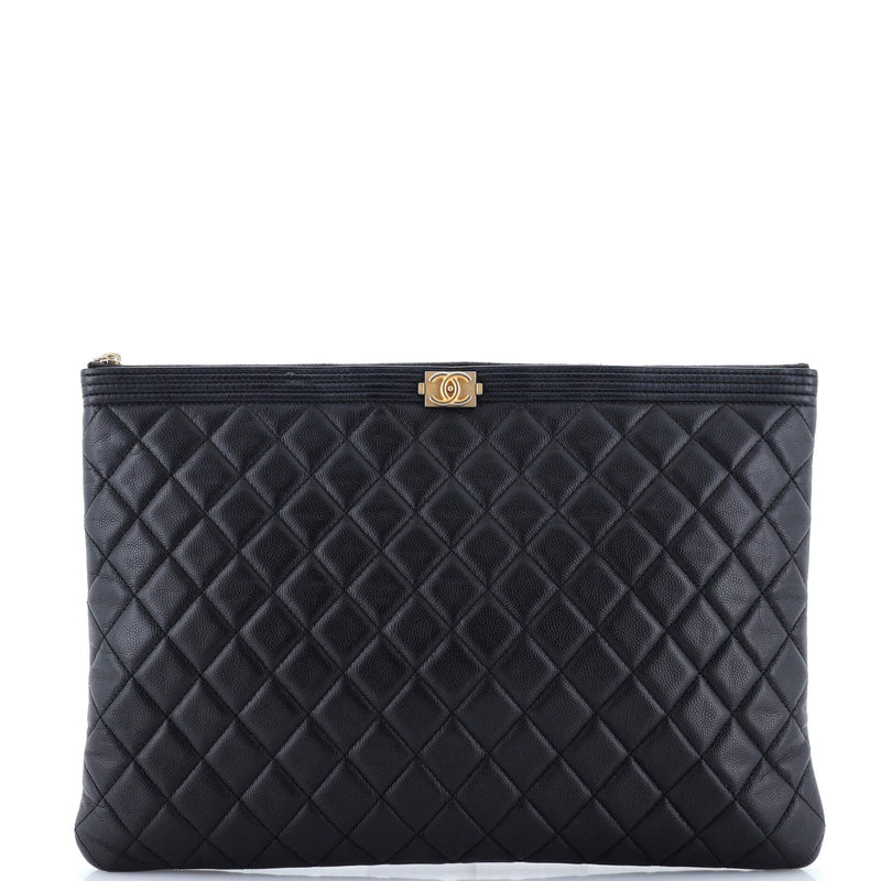 Chanel Boy O Case Clutch Quilted Caviar