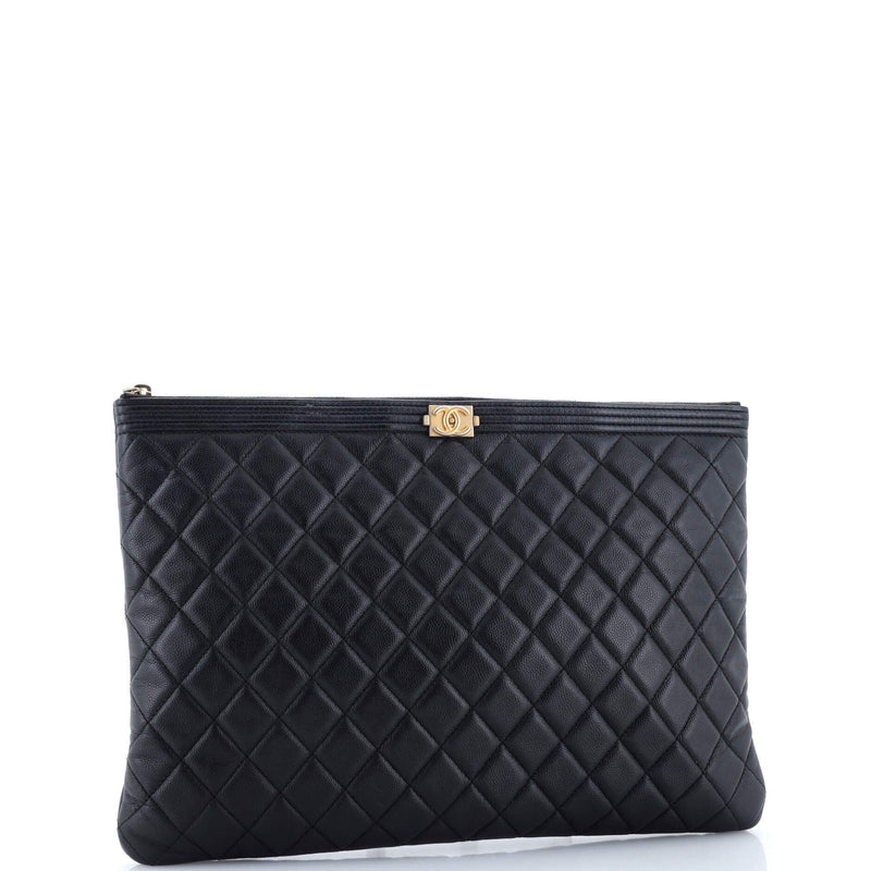 Chanel Boy O Case Clutch Quilted Caviar