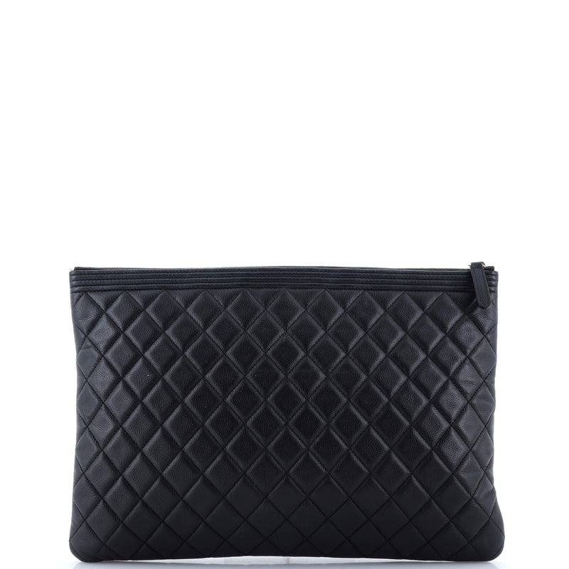 Chanel Boy O Case Clutch Quilted Caviar
