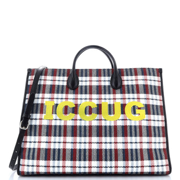 Gucci Iccug Tote Embroidered Faux Raffia
