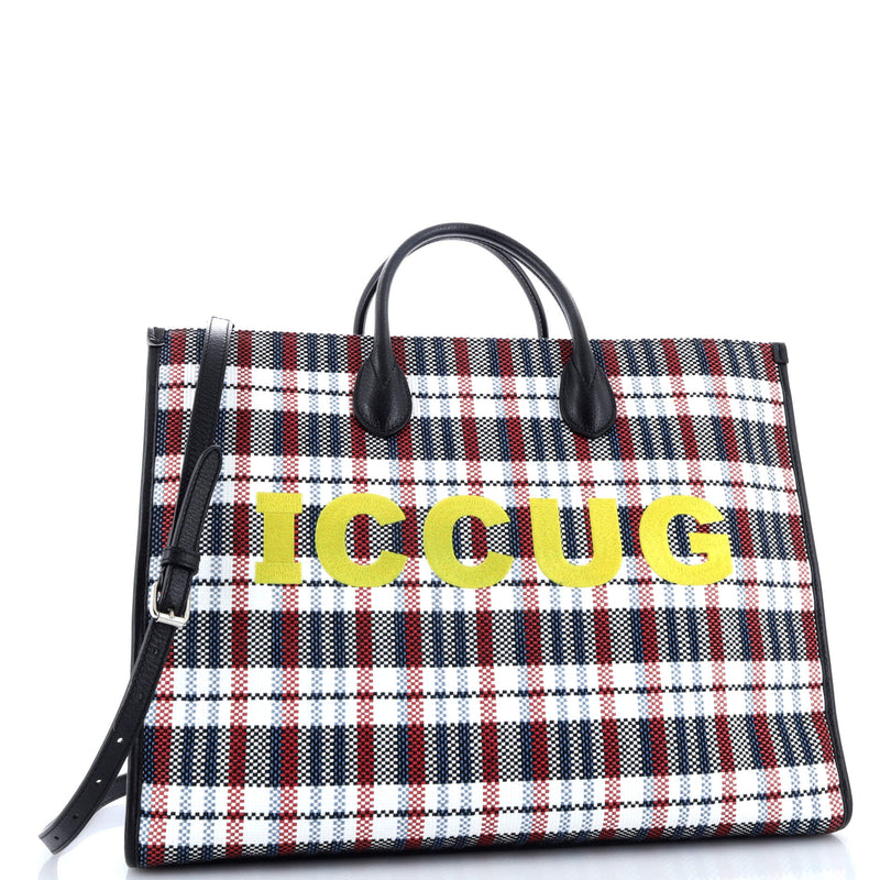 Gucci Iccug Tote Embroidered Faux Raffia