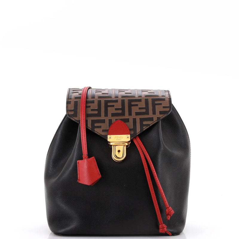 Fendi Drawstring Flap Backpack Leather