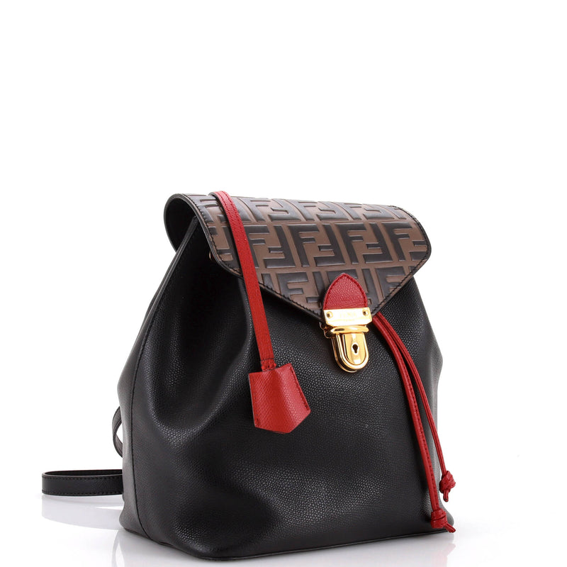 Fendi Drawstring Flap Backpack Leather