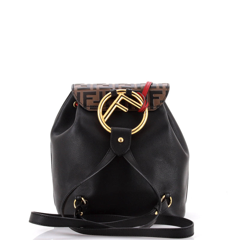Fendi Drawstring Flap Backpack Leather