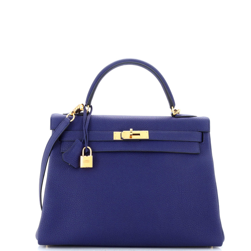 Hermes Kelly Handbag Bleu Encre Togo