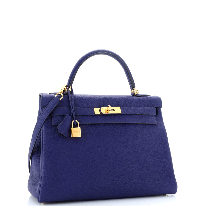 Hermes Kelly Handbag Bleu Encre Togo